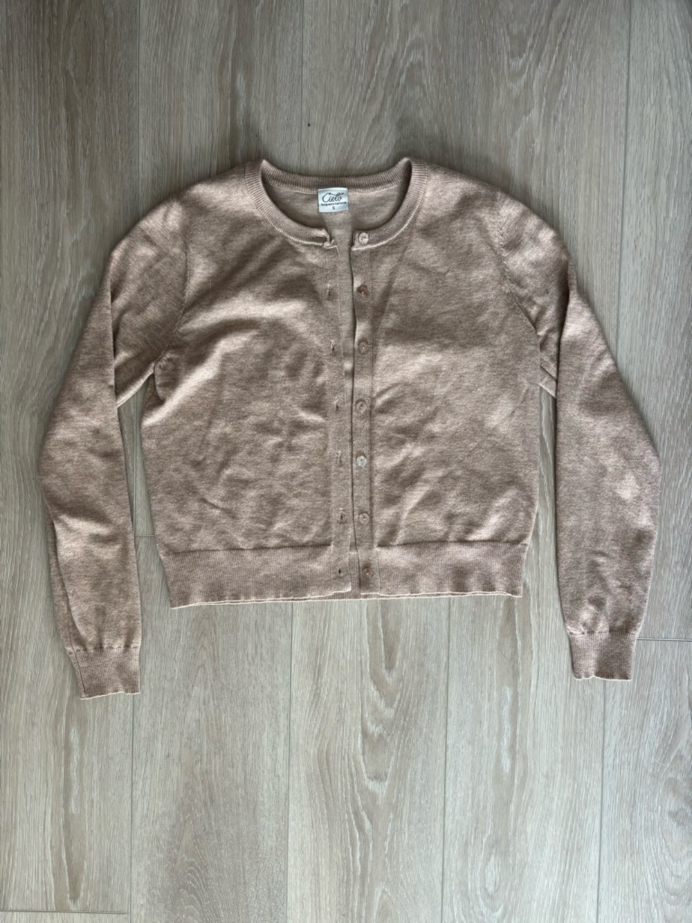 Cielo Beige-Nude Crewneck Button Cardigan Sweater